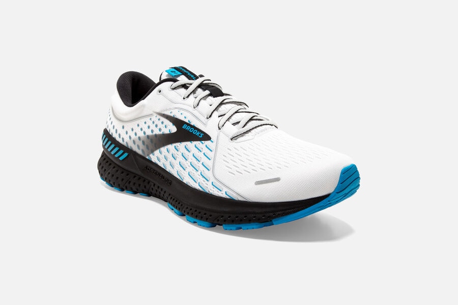 Adrenaline GTS 21 Road Brooks Running Shoes NZ Mens - White/Black/Blue - GZAYPH-981